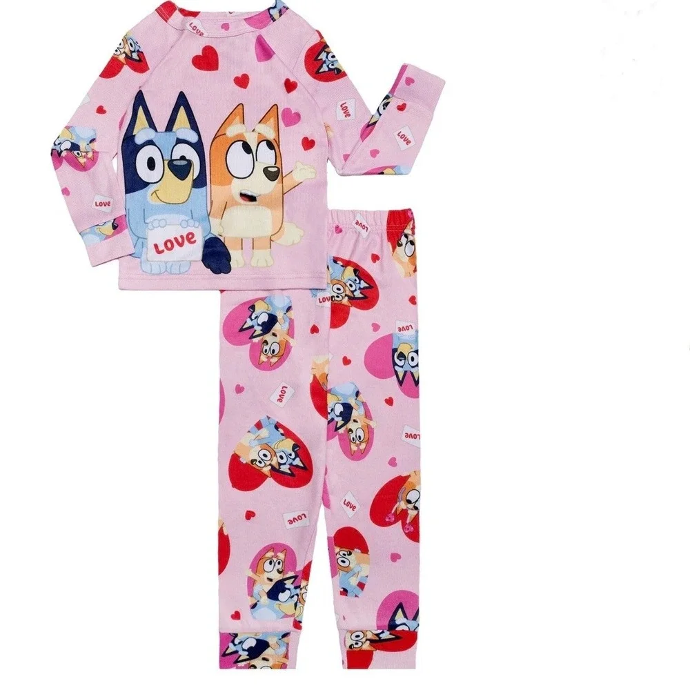 Bluey‎ Bingo Girls Pink Heart Love Snug Fit Ribbed Pajama Set 2-Piece New